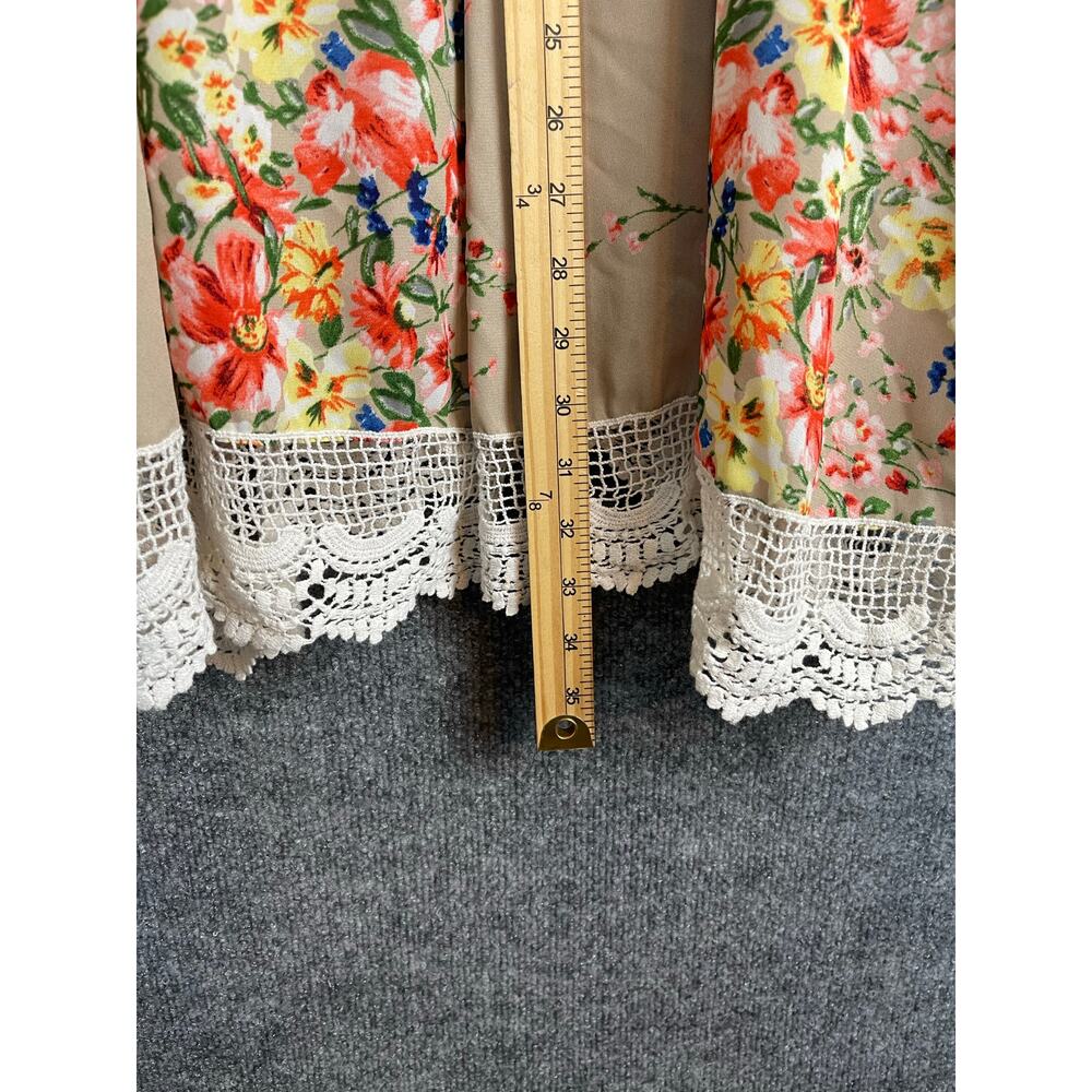 Umgee Tan Floral Lace Trimmed Kimono/ M/L Multi Colors - Picture 8 of 9